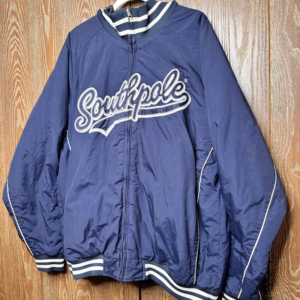 VTG RARE Southpole Varsity Bomber Jacket Quilt Streetwear Y2K Men XL Navy Patch - Picture 2 of 9